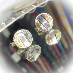 💕Vintage Mexico Alpaca Sterling Abalone Cufflinks Men💕